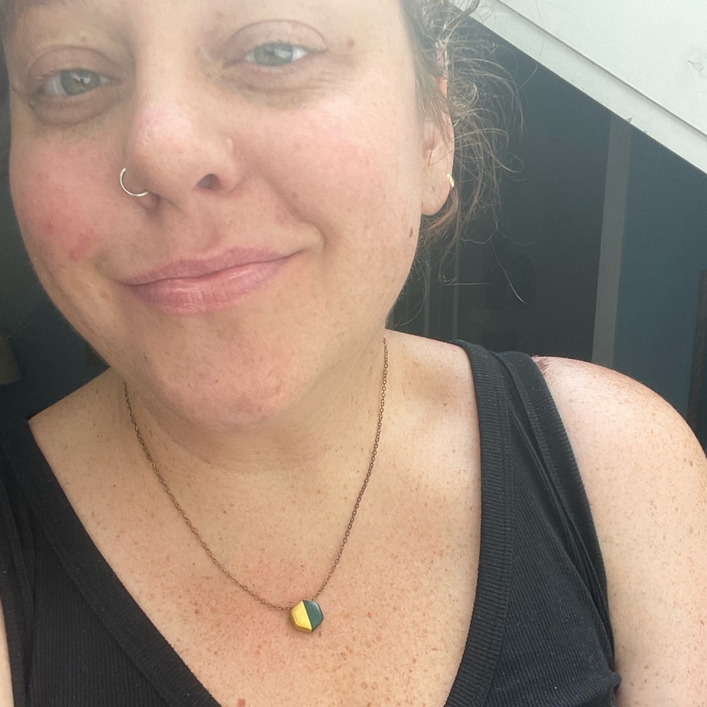 Noonday Collection Green + Gold Hexagon Necklace